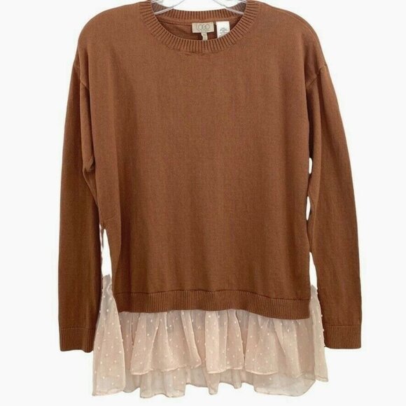 LOGO Lori Goldstein Cashmere Blend Sweater Sz XS Ruffle Bottom Beige - Picture 1 of 8